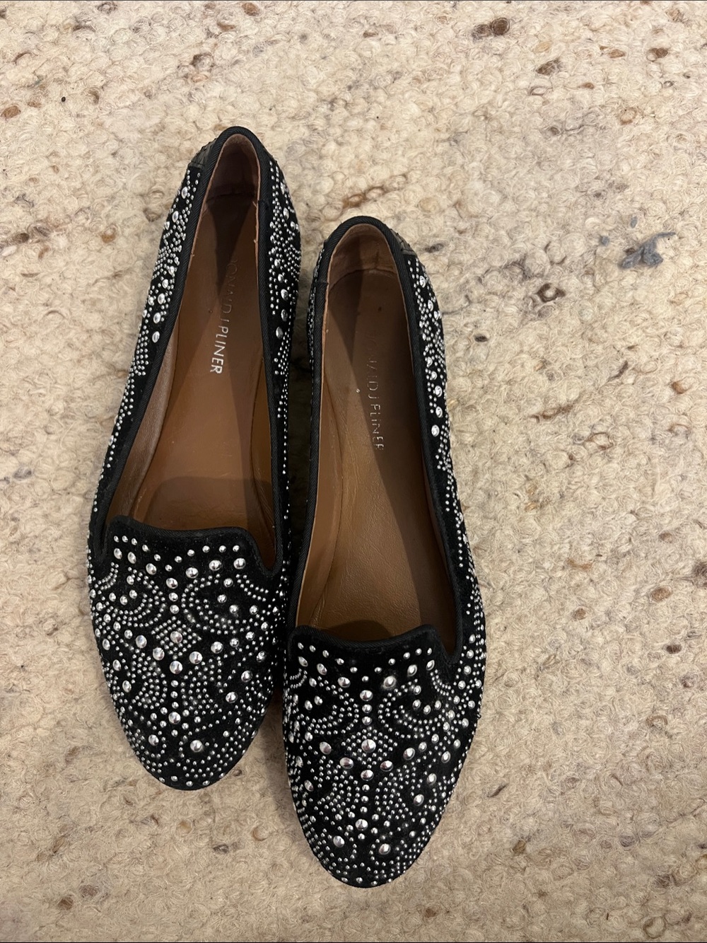Donald J. Pliner Black Studded Velvet Loafers